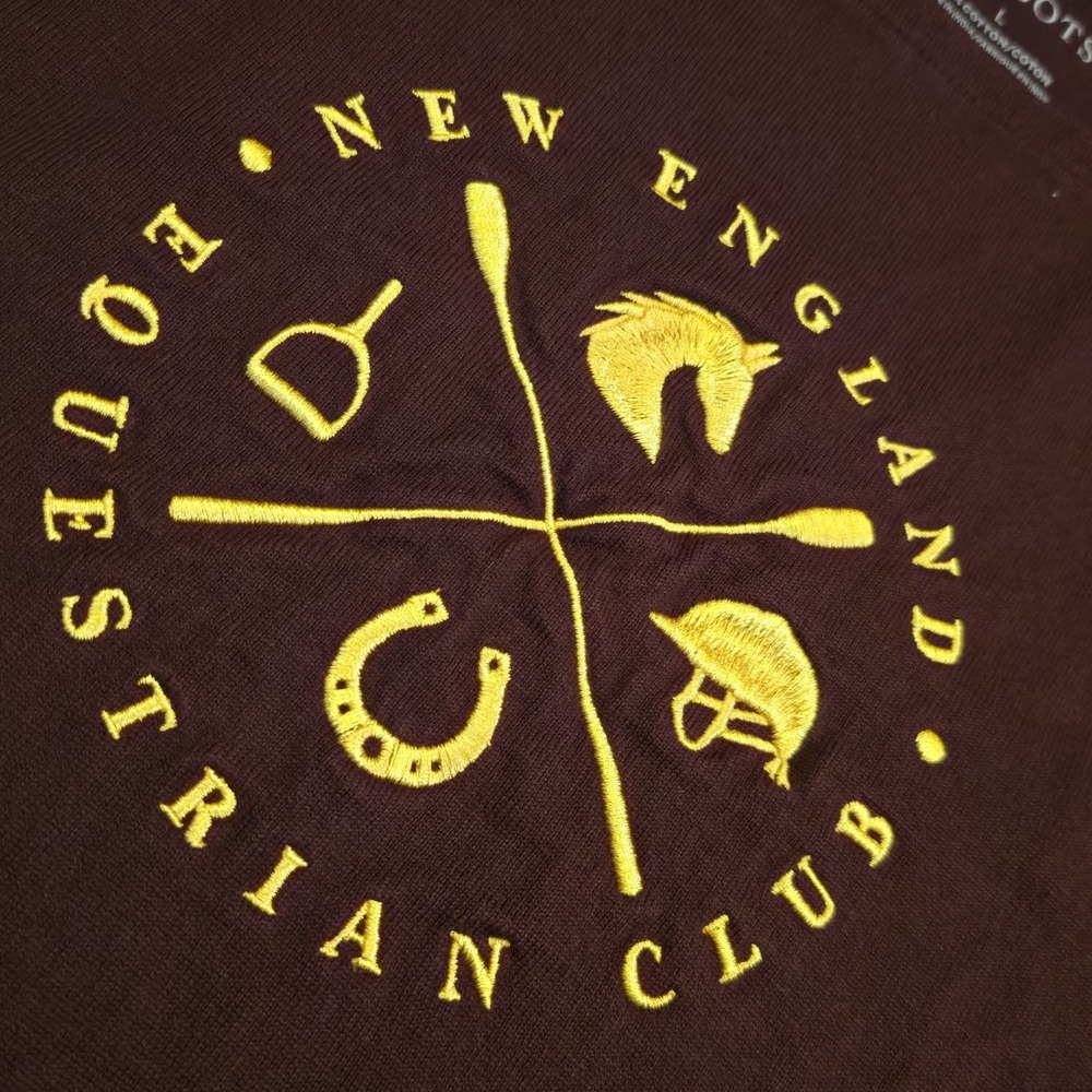 Talbots New England Equestrian Club Embroidered Tee Womens L Burgundy Preppy - Picture 2 of 6